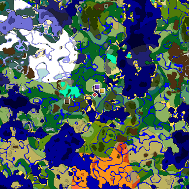Predicted biome map of Java 1.19.2 seed -2451095100269017197 around estimated spawn