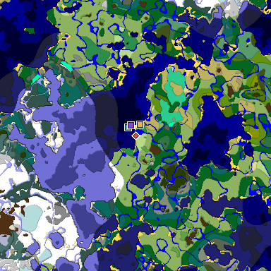 Predicted biome map of Java 1.19.2 seed -6585289164404814611 around estimated spawn