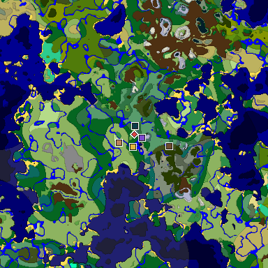 Predicted biome map of Java 1.19.2 seed -6165855136037503857 around estimated spawn
