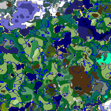 Predicted biome map of Java 1.19.2 seed 6145959587530939882 around estimated spawn