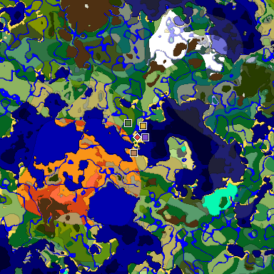 Predicted biome map of Java 1.19.2 seed -4583783450589804809 around estimated spawn