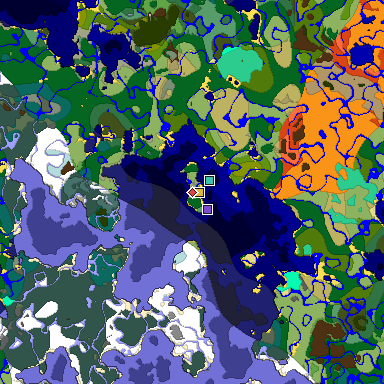 Predicted biome map of Java 1.19.2 seed -7613529458768862280 around estimated spawn