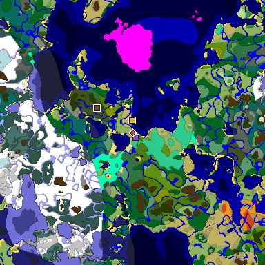 Predicted biome map of Java 1.19.2 seed -4931418929680008642 around estimated spawn