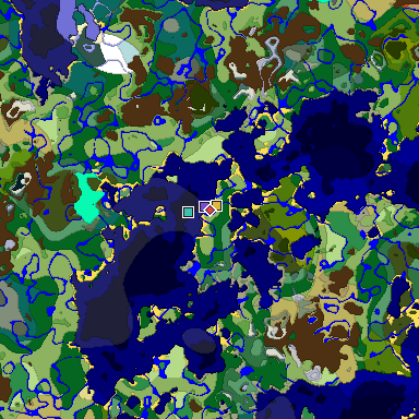 Predicted biome map of Java 1.19.2 seed -4647372414083992111 around estimated spawn