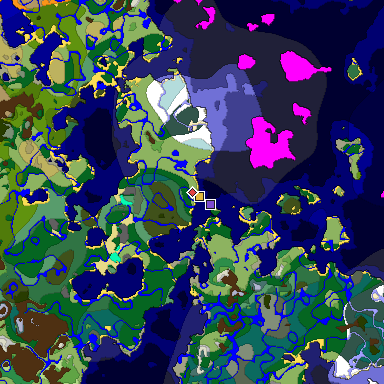 Predicted biome map of Java 1.19.2 seed -3062898804796264185 around estimated spawn