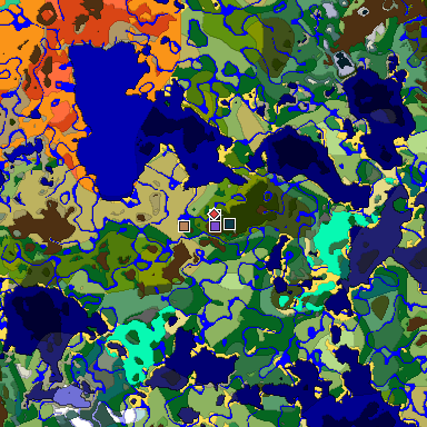 Predicted biome map of Java 1.19.2 seed 4245062960202671452 around estimated spawn
