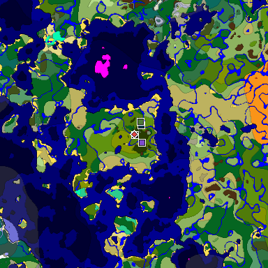 Predicted biome map of Java 1.19.2 seed 2043294459618876843 around estimated spawn