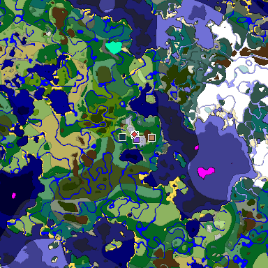 Predicted biome map of Java 1.19.2 seed -4837631007575749664 around estimated spawn