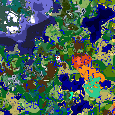 Predicted biome map of Java 1.19.2 seed 4156539968671396880 around estimated spawn