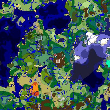 Predicted biome map of Java 1.19.2 seed 3447111726167340504 around estimated spawn