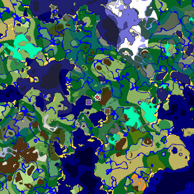 Predicted biome map of Java 1.19.2 seed 2173829089886550362 around estimated spawn