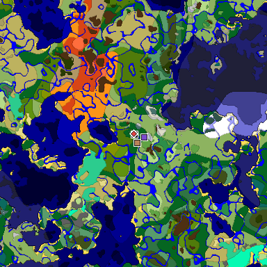 Predicted biome map of Java 1.19.2 seed -8599475695809781224 around estimated spawn