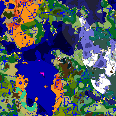 Predicted biome map of Java 1.19.2 seed 9131480001095252895 around estimated spawn