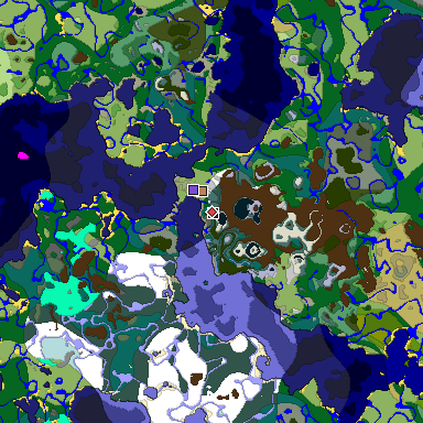 Predicted biome map of Java 1.19.2 seed 864783812798192652 around estimated spawn