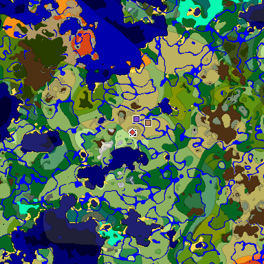 Predicted biome map of Java 1.19.2 seed 5455946669732131815 around estimated spawn