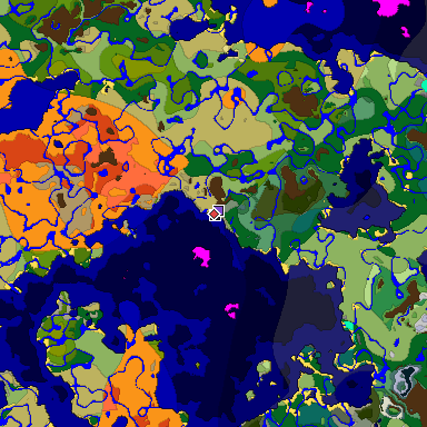 Predicted biome map of Java 1.19.2 seed -7178621461105515324 around estimated spawn