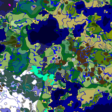 Predicted biome map of Java 1.19.2 seed 5920890633087305589 around estimated spawn