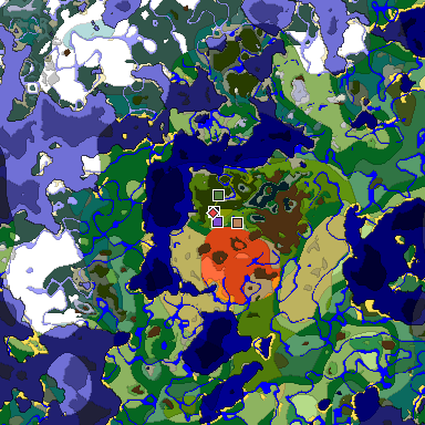 Predicted biome map of Java 1.19.2 seed 172816489668571332 around estimated spawn