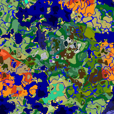 Predicted biome map of Java 1.19.2 seed 4343068033636471134 around estimated spawn