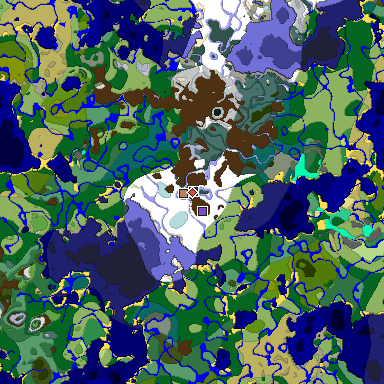 Predicted biome map of Java 1.19.2 seed 3061167544734804118 around estimated spawn