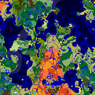 Predicted biome map of Java 1.19.2 seed 4737236834859483292 around estimated spawn