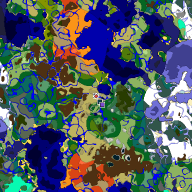 Predicted biome map of Java 1.19.2 seed 1721543289810719073 around estimated spawn