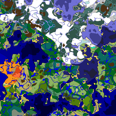 Predicted biome map of Java 1.19.2 seed -406230051966538421 around estimated spawn