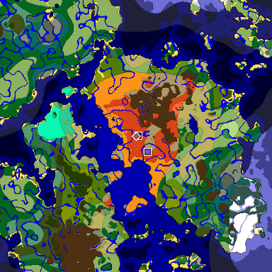 Predicted biome map of Java 1.19.2 seed -8933912745825547570 around estimated spawn