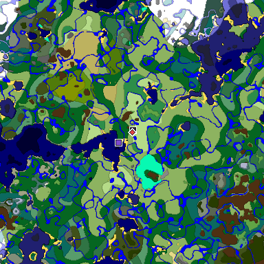 Predicted biome map of Java 1.19.2 seed 5286628729500325510 around estimated spawn