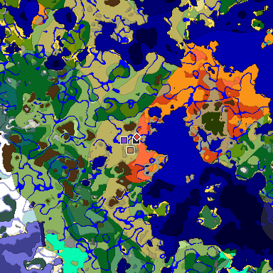 Predicted biome map of Java 1.19.2 seed -1807190631599916337 around estimated spawn