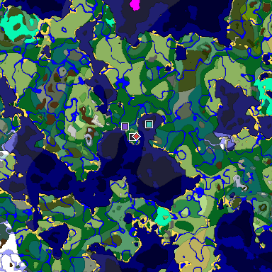 Predicted biome map of Java 1.19.2 seed 8266782517649279575 around estimated spawn