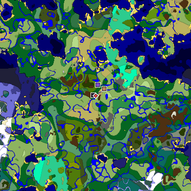 Predicted biome map of Java 1.19.2 seed -3043778511266620800 around estimated spawn