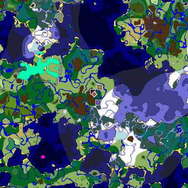 Predicted biome map of Java 1.19.2 seed 112239655398781799 around estimated spawn