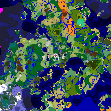 Predicted biome map of Java 1.19.2 seed -4319183834791935506 around estimated spawn