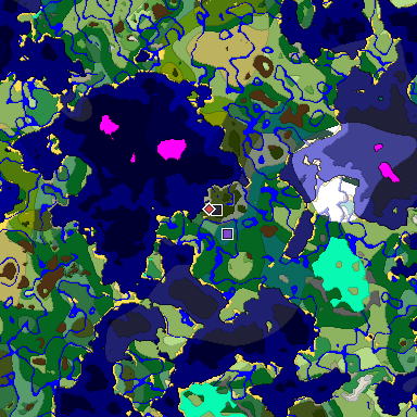 Predicted biome map of Java 1.19.2 seed -3310011425840056794 around estimated spawn