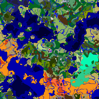 Predicted biome map of Java 1.19.2 seed 4899846992801346494 around estimated spawn