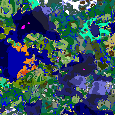 Predicted biome map of Java 1.19.2 seed 4646818127293619049 around estimated spawn