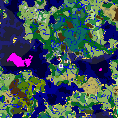 Predicted biome map of Java 1.19.2 seed 842024431022031141 around estimated spawn