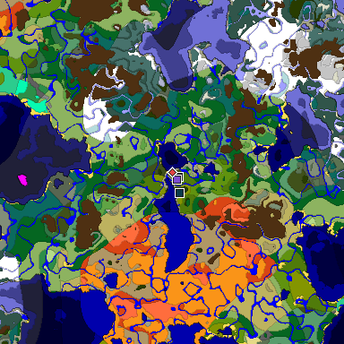 Predicted biome map of Java 1.19.2 seed 8695835799988024055 around estimated spawn