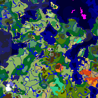 Predicted biome map of Java 1.19.2 seed -2992779709720580166 around estimated spawn