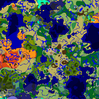 Predicted biome map of Java 1.19.2 seed -4636933188851254752 around estimated spawn