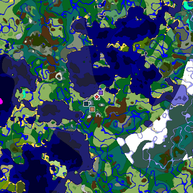 Predicted biome map of Java 1.19.2 seed 1495170478245484917 around estimated spawn