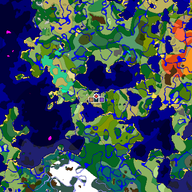 Predicted biome map of Java 1.19.2 seed 4435525445346993168 around estimated spawn
