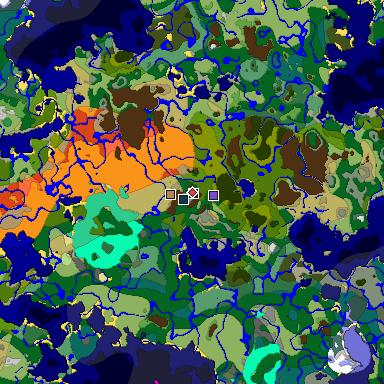 Predicted biome map of Java 1.19.2 seed 9029575823302733880 around estimated spawn
