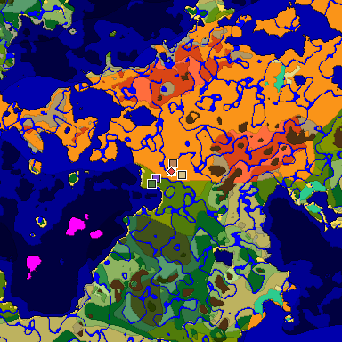 Predicted biome map of Java 1.19.2 seed -9158704834426500400 around estimated spawn