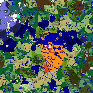 Predicted biome map of Java 1.19.2 seed 4931382004071980769 around estimated spawn