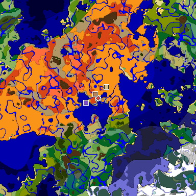 Predicted biome map of Java 1.19.2 seed 3109778383197031058 around estimated spawn