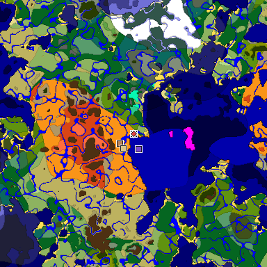 Predicted biome map of Java 1.19.2 seed 2786351623958605462 around estimated spawn