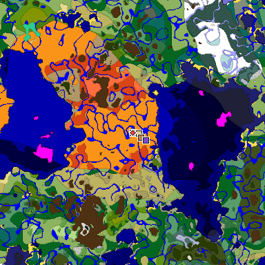 Predicted biome map of Java 1.19.2 seed -1277318039497179772 around estimated spawn