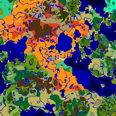 Predicted biome map of Java 1.19.2 seed -4565020628851849787 around estimated spawn